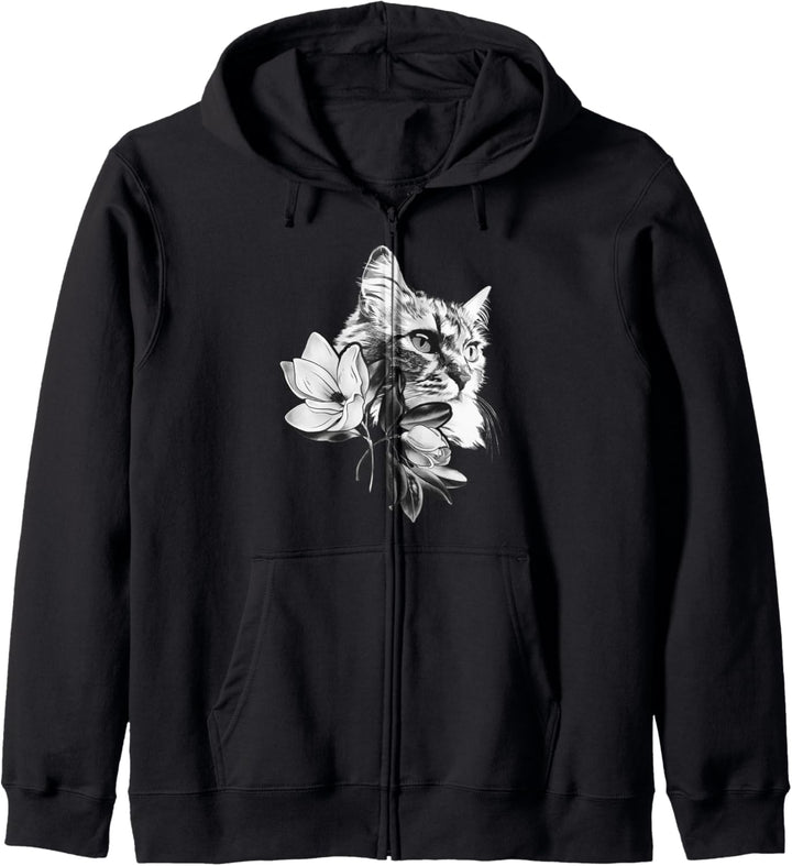 Schöne Katze mit Magnolien Blumen Kapuzenjacke