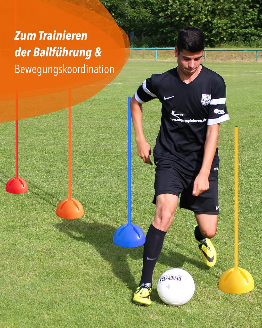 Kombi-X-Standfuss aus Kunststoff &amp; Slalomstange 100 cm – 4er Set – befüllbarer Standfuss – Stange fü