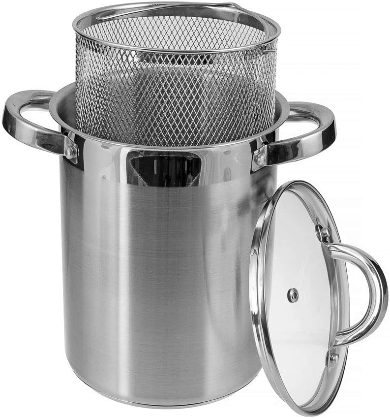 Spargeltopf mit Korb und Glasdeckel Spargel Nudeln Induktion 4.2L 16cm BRUNBESTE BB-2143