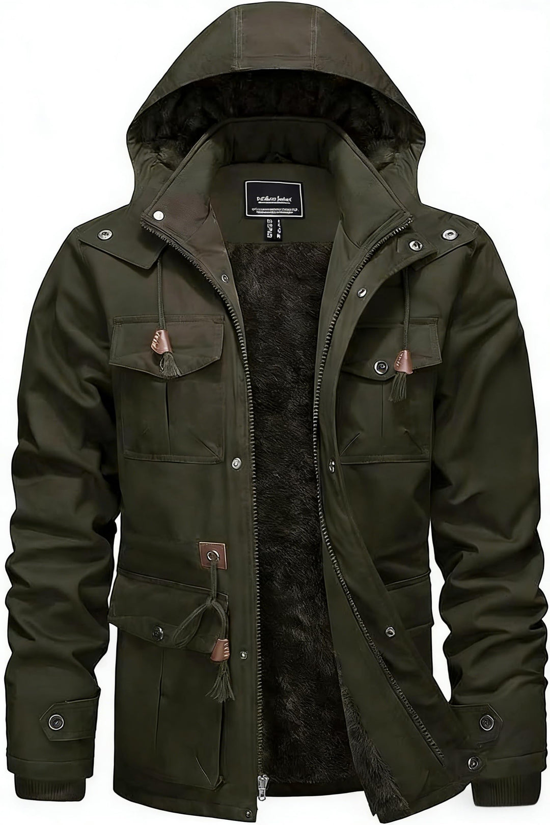 Winterparka Herren Fleece Gefüttert Winterjacke mit Viele Taschen Kapuze Warm Winter Mantel Übergang