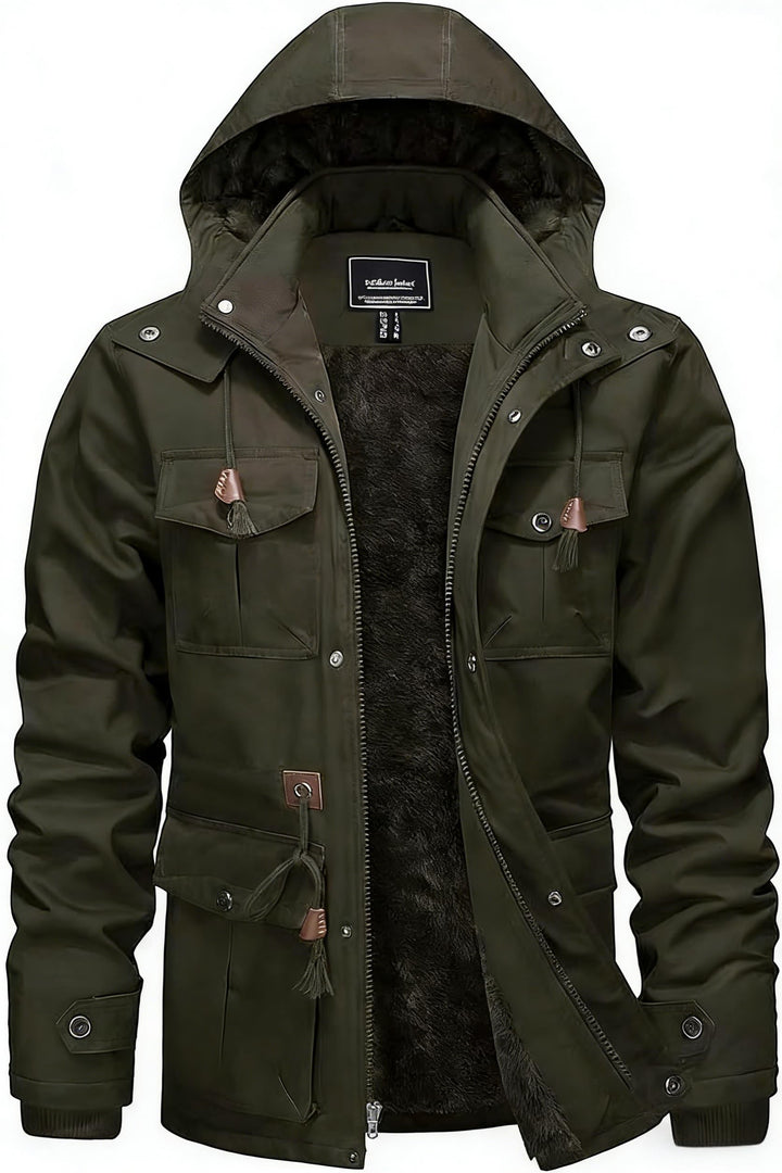 Winterparka Herren Fleece Gefüttert Winterjacke mit Viele Taschen Kapuze Warm Winter Mantel Übergang