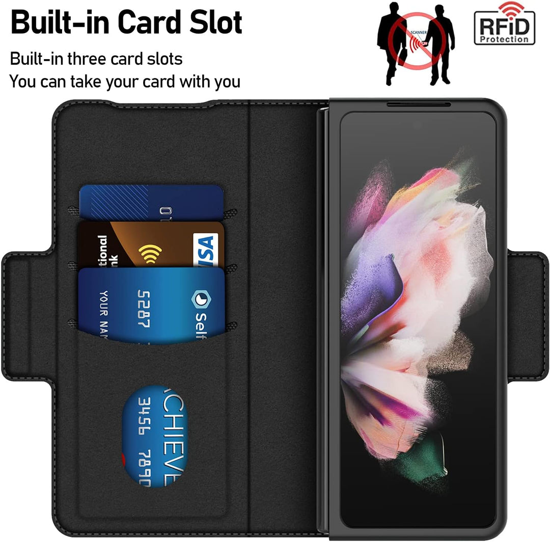 CENMASO Für Galaxy Z Fold 3 Hülle, [RFID Blockierung] 3-in-1 Magnetisch Geldbörse Kartenfach Leder H