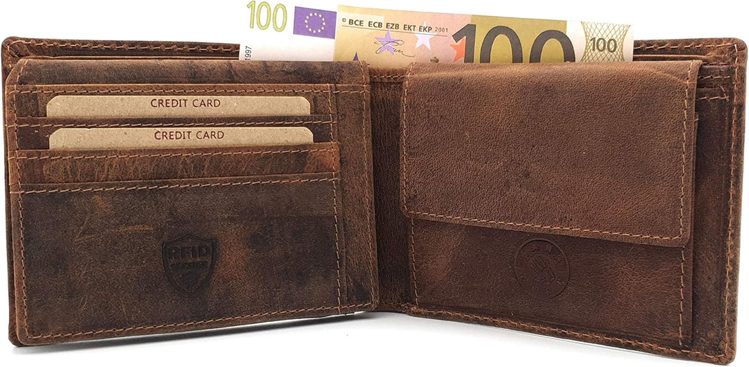 echt Leder Biker Geldbörse quer Hunterleder Portemonnaie Motor Motorblock mit RFID Schutz