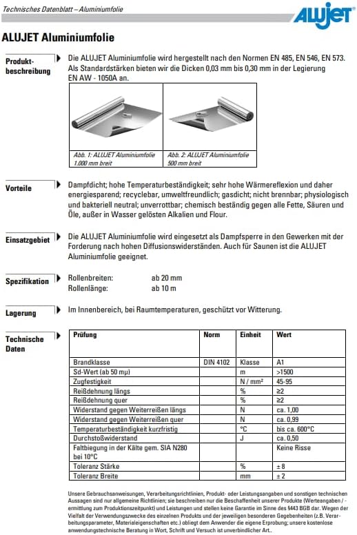 Aluminiumfolie - Alufolie Dampfsperre Sauna 0012007 Breite 1000 mm