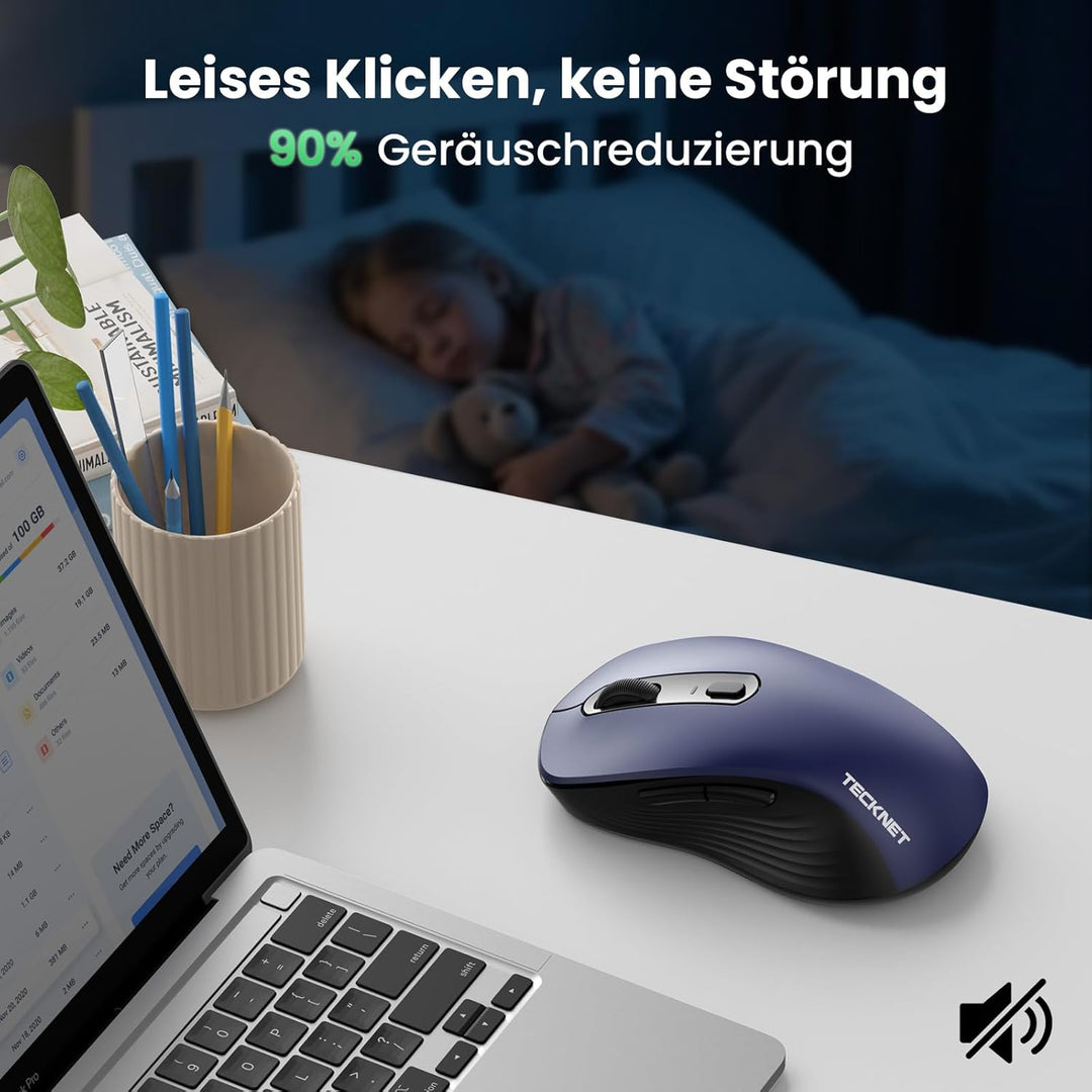 TECKNET Bluetooth Maus, PC Maus Kabellos, Wiederaufladbar Computer Maus 4800 DPI, (BT 5.0/3.0+2.4 GH
