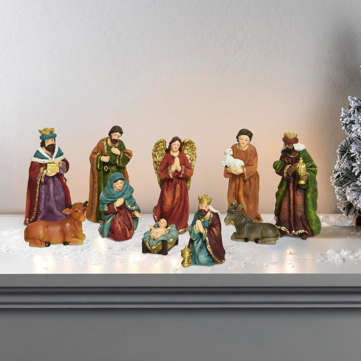 Spetebo Weihnachts Krippenfiguren handebemalt - 10 Stück / 11 cm - Krippen Stall Tisch Dekoration -