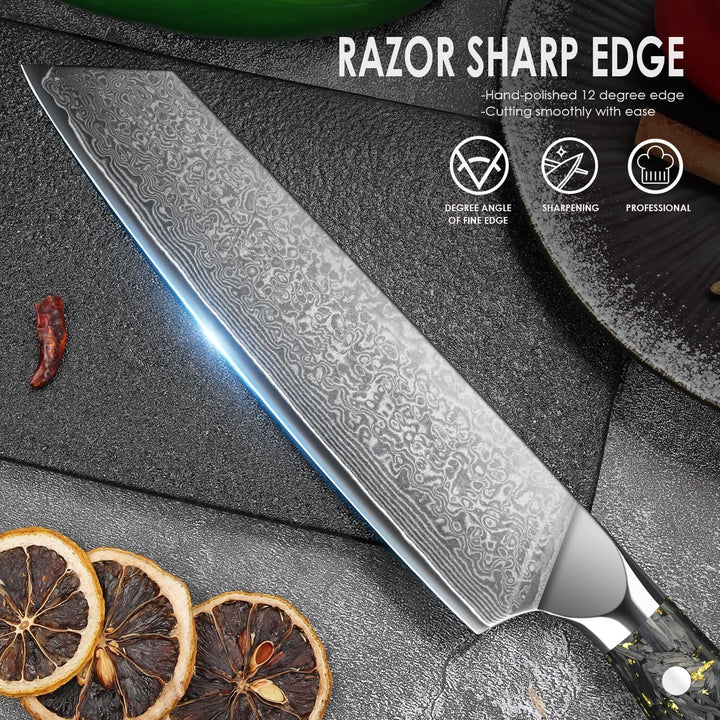 Home Safety Damast Santoku Messerset 3STK - Damast Küchenmesser Set mit 14.5-18 cm Klinge aus Kirits