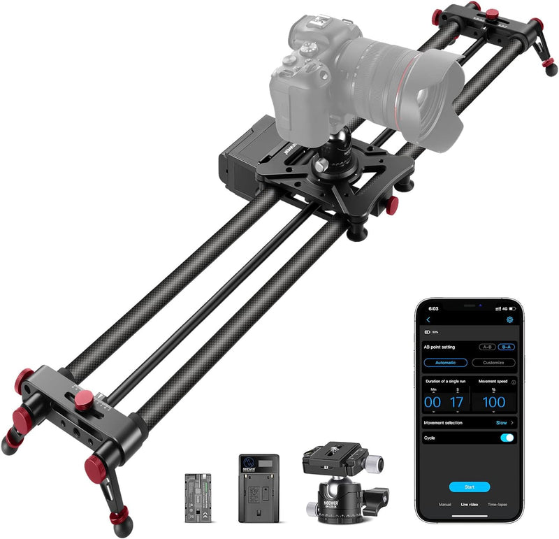 NEEWER 39.4”/100cm motorisierter Kameraslider, App Funksteuerung Kohlefaser Slider, unterstützt Vide