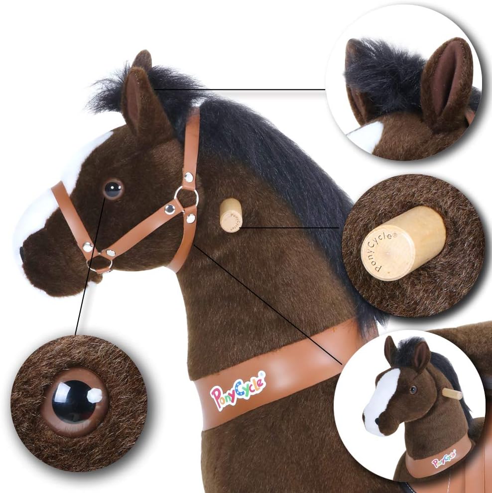 PonyCycle Offizielle Klassisch Modell U Reiten auf Pferd Spielzeug Plüsch Lauftier Dunkelbraunes Pfe
