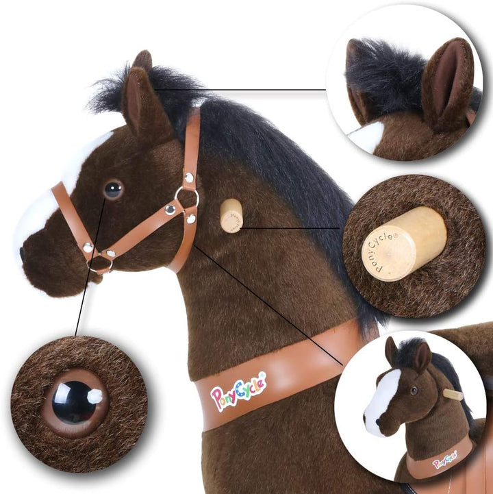 PonyCycle Offizielle Klassisch Modell U Reiten auf Pferd Spielzeug Plüsch Lauftier Dunkelbraunes Pfe