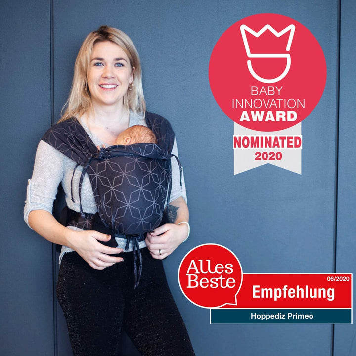 Hoppediz Babytrage Primeo, für Neugeborene ab Geburt, Bauchtrage, Rückentrage, 100% Bio-Baumwolle, G