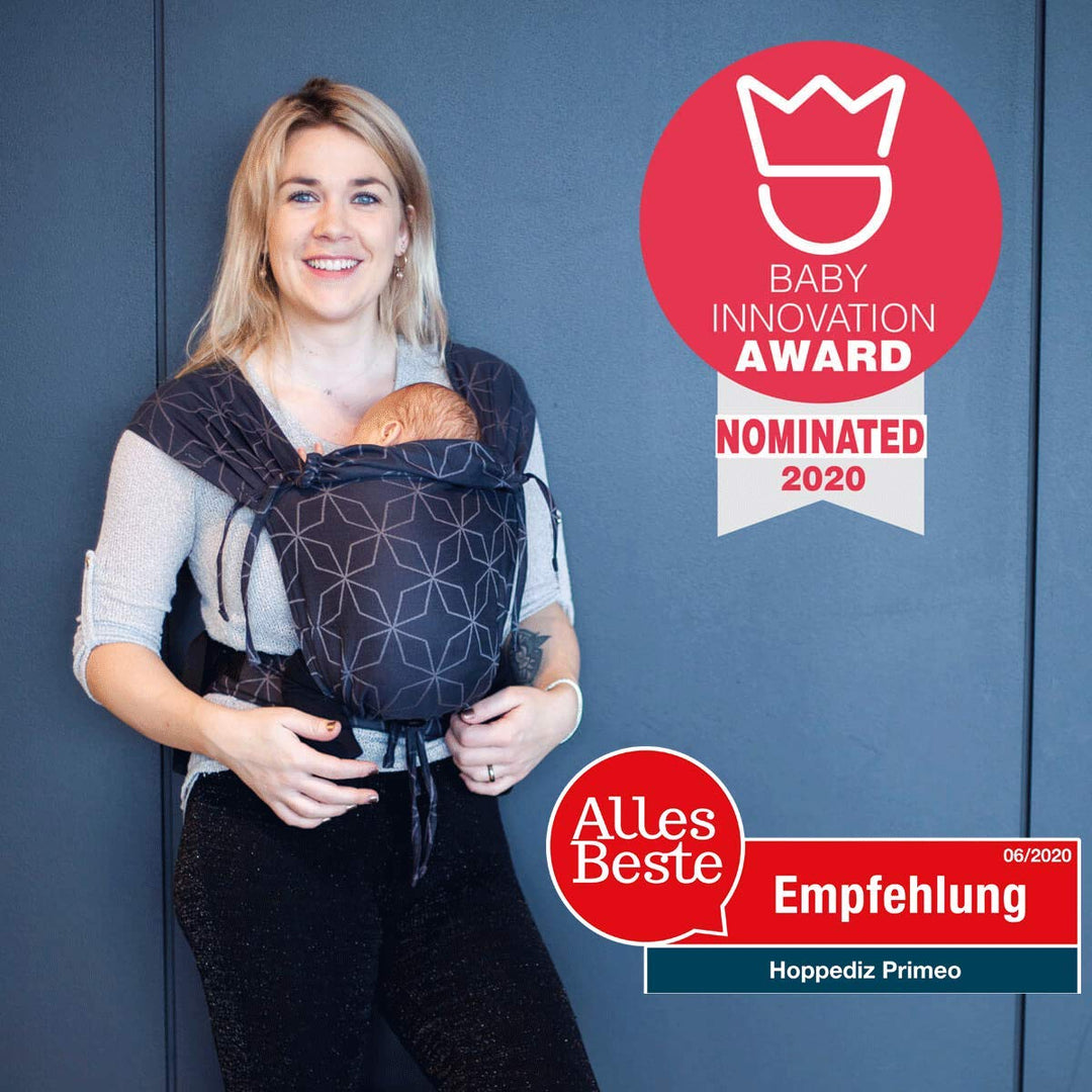 Hoppediz Babytrage Primeo, für Neugeborene ab Geburt, Bauchtrage, Rückentrage, 100% Bio-Baumwolle, M