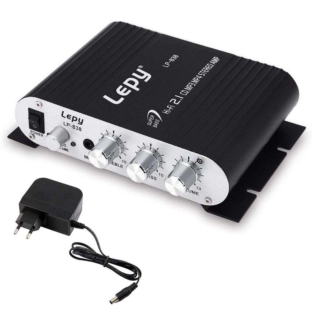 LEPY LP-838 Auto Channel Verstärker Stereo Subwoofer Audio Zubehör (Schwarz) mit DollaTek Led-Licht