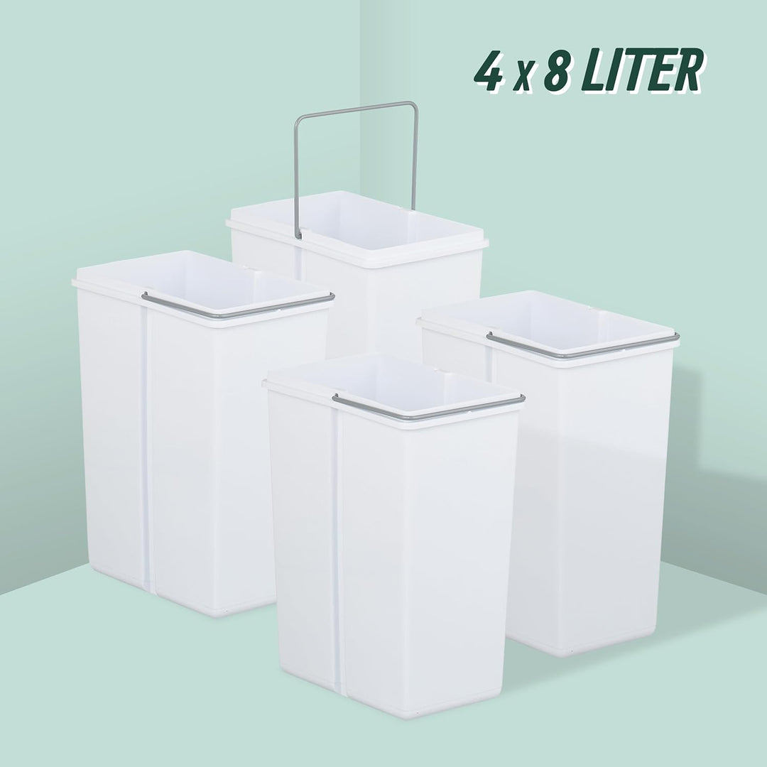 Relaxdays Einbaumülleimer, 4 Fächer, 4 x 8l, HBT: 35,1x34,3x48 cm, ausziehbar, Mülltrennsystem für U