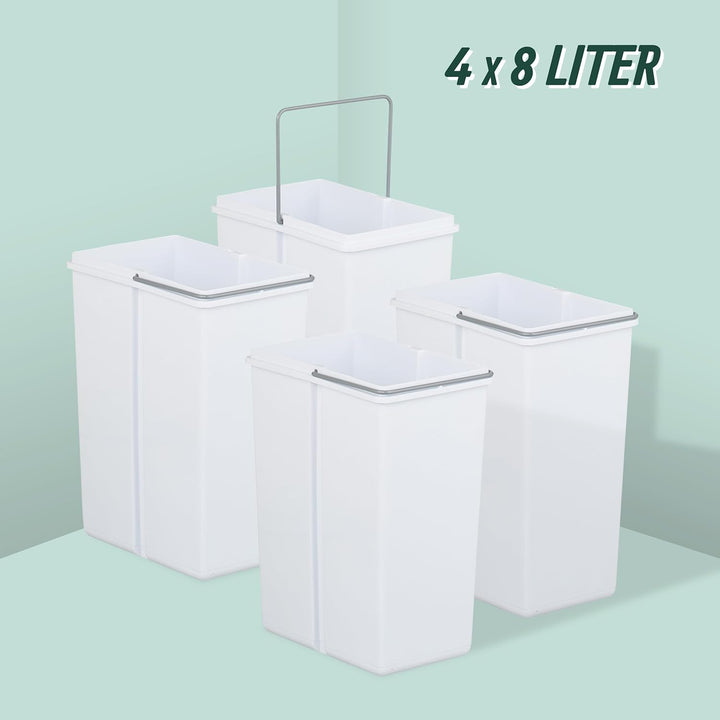 Relaxdays Einbaumülleimer, 4 Fächer, 4 x 8l, HBT: 35,1x34,3x48 cm, ausziehbar, Mülltrennsystem für U