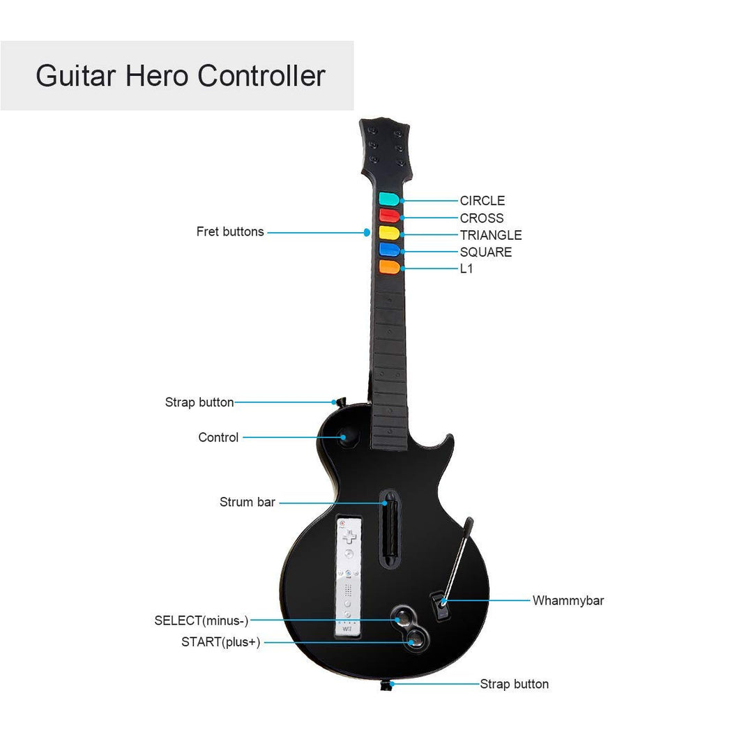 DOYO Guitar Hero Wii Gitarren Kabellose Schwarz für Guitar Hero und Rock Band Games Abnehmbare Gitar