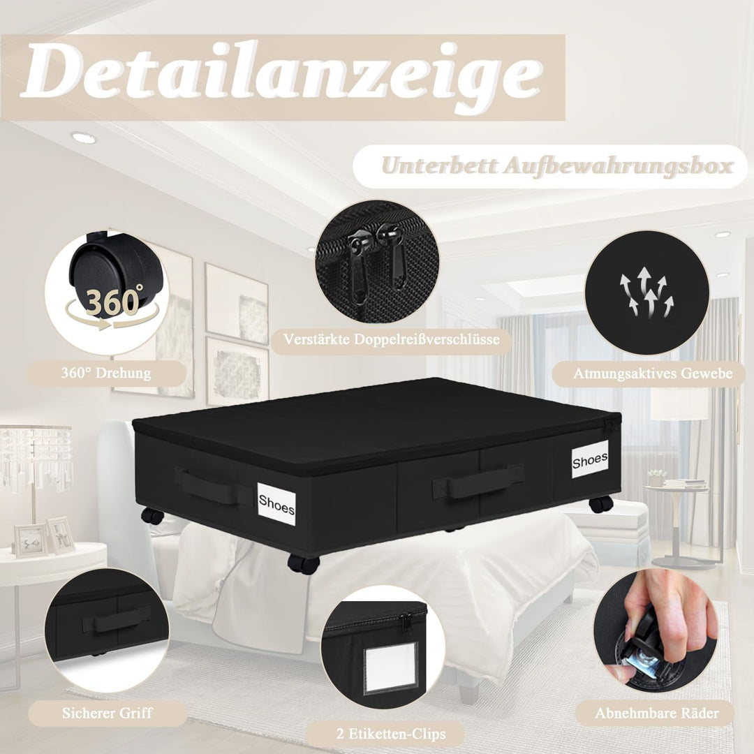 2 Stück Unterbett Aufbewahrungsbox, 50L Faltbare Unterbett Aufbewahrung mit Deckel, Unterbettkommode