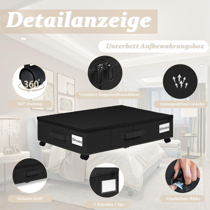 2 Stück Unterbett Aufbewahrungsbox, 50L Faltbare Unterbett Aufbewahrung mit Deckel, Unterbettkommode