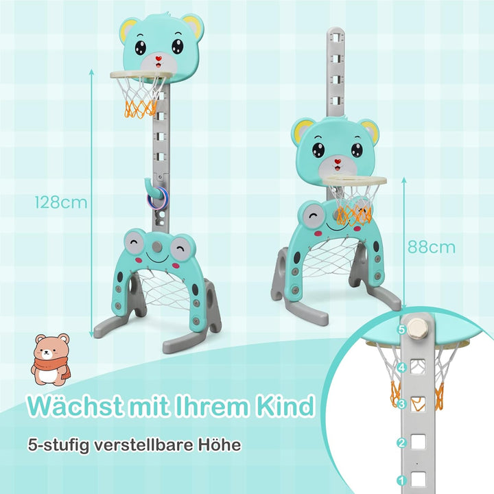DREAMADE 3 in 1 Kinder Basketballkorb Set höhenverstellbar, Kinder Spielplatz mit Basketballkorb & F