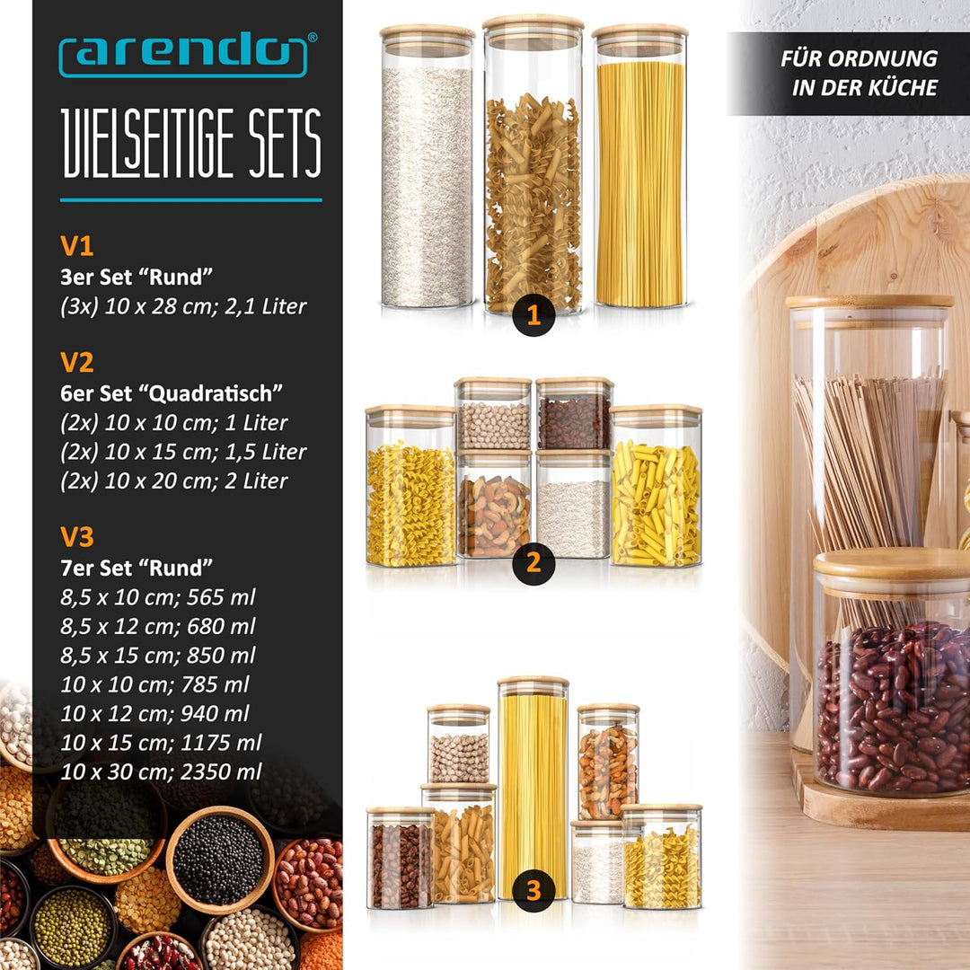 Arendo Vorratsgläser mit Deckel Luftdicht 7er Set, Vorratsdosen Glas mit Deckel Pasta, Vorratsdosen