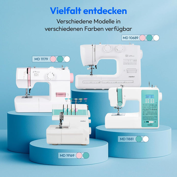 MEDION Freiarm-Nähmaschine SM60 (60 Watt, 60 verschiedene Stichmuster mit Knopflöchern, LED Nählicht