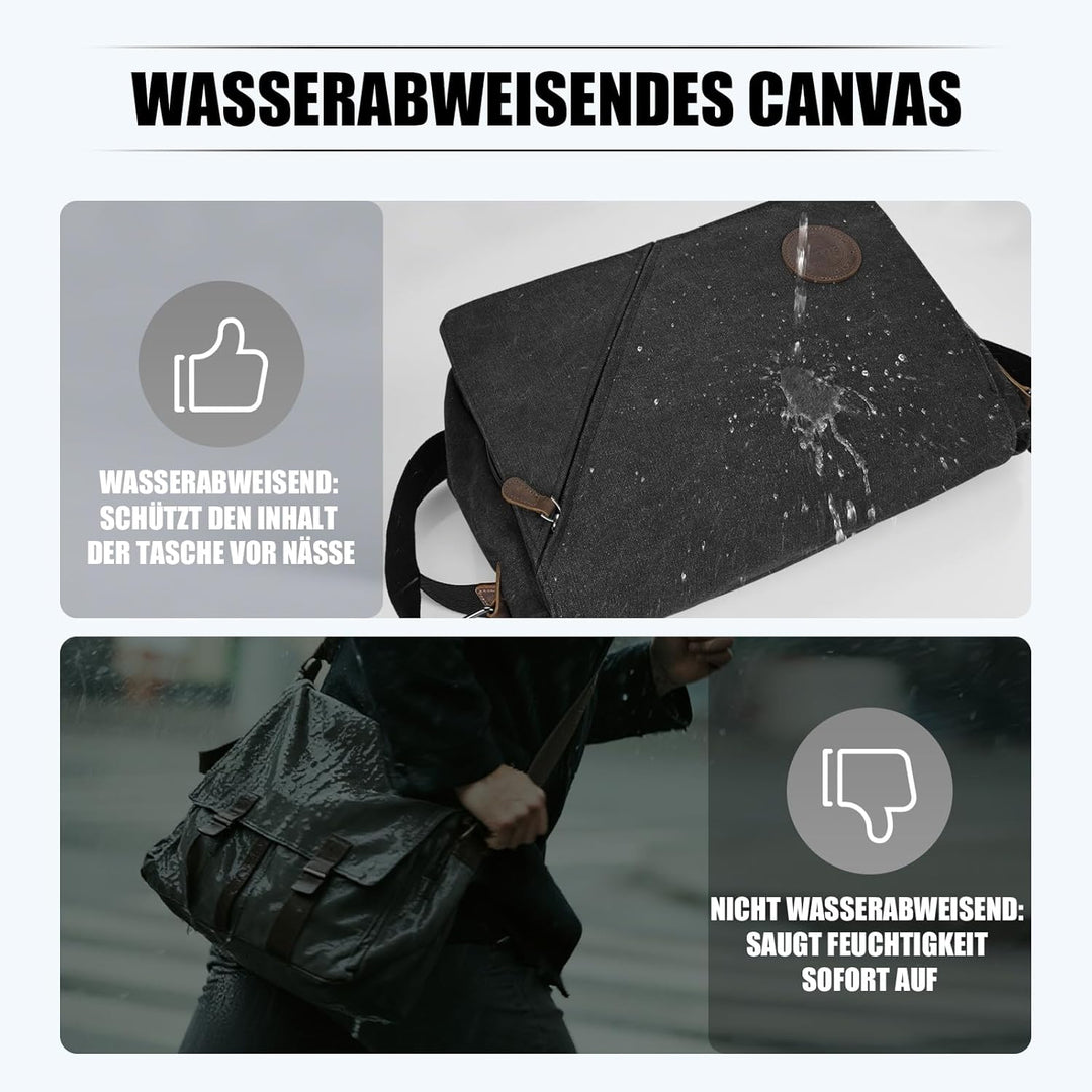 Eshow Umhängetasche Herren 14 Zoll Wasserabweisend, Laptoptasche Messenger Bag aus Echtleder und Can