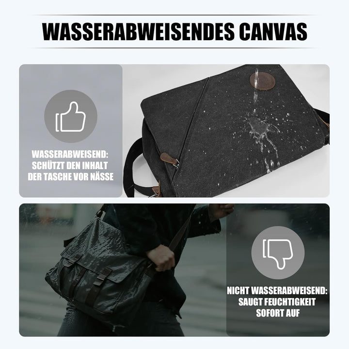 Eshow Umhängetasche Herren 14 Zoll Wasserabweisend, Laptoptasche Messenger Bag aus Echtleder und Can