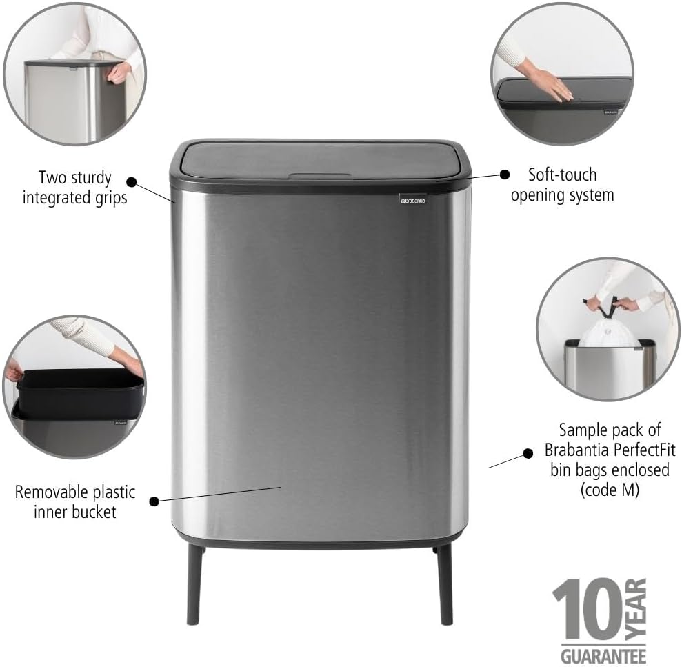 Brabantia Bo Touch Bin Hi, Matt Steel, Fingerprint Proof, 60L 1 Inneneimer (60L) Matt Steel Fingerpr