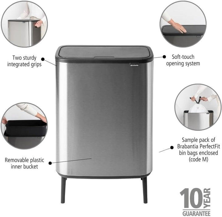 Brabantia Bo Touch Bin Hi, Matt Steel, Fingerprint Proof, 60L 1 Inneneimer (60L) Matt Steel Fingerpr