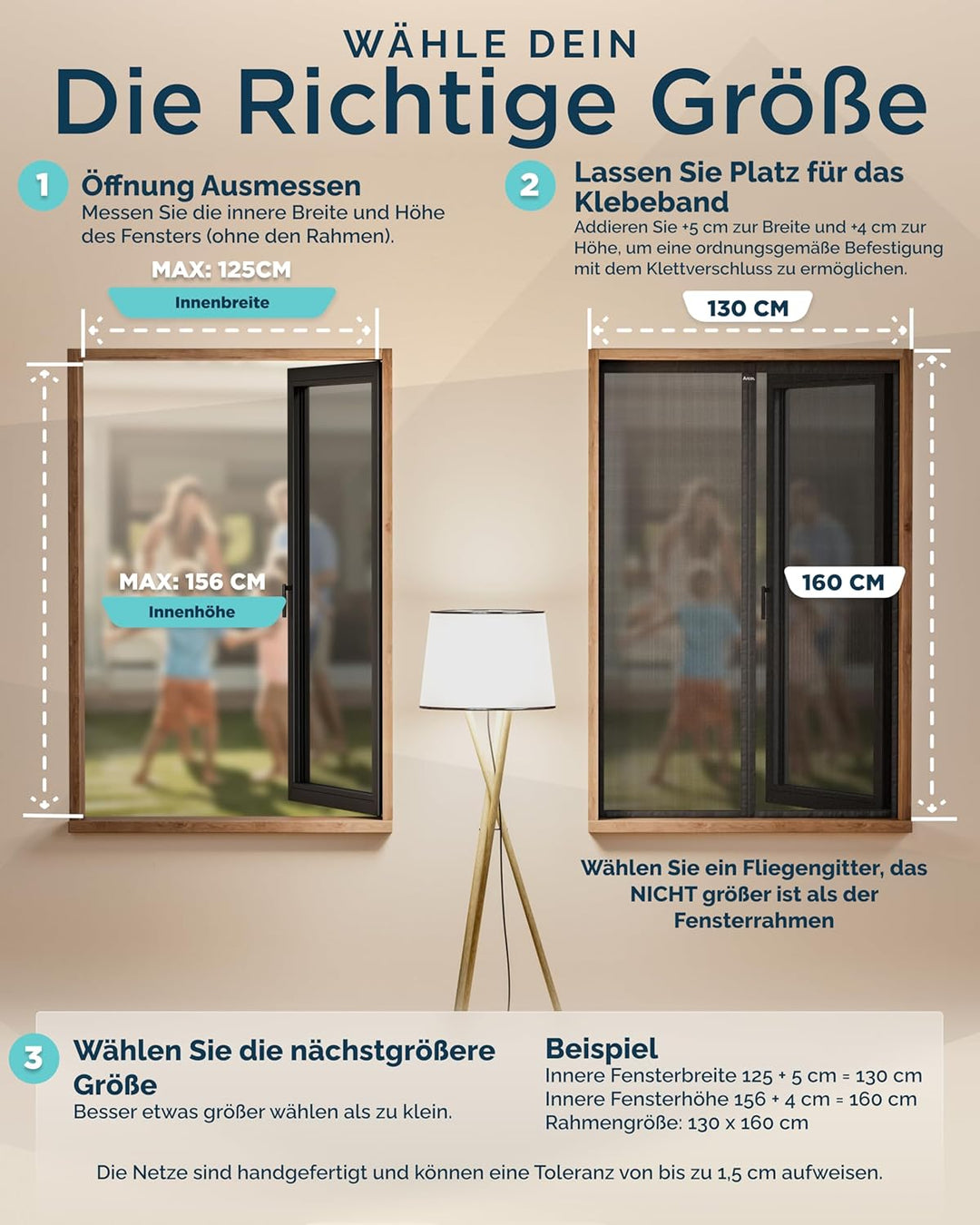 ARCOL Fliegengitter Fenster Magnet 130x160 cm aus Fiberglas – Schluss mit Mücken in 3 Min, Ultrafein