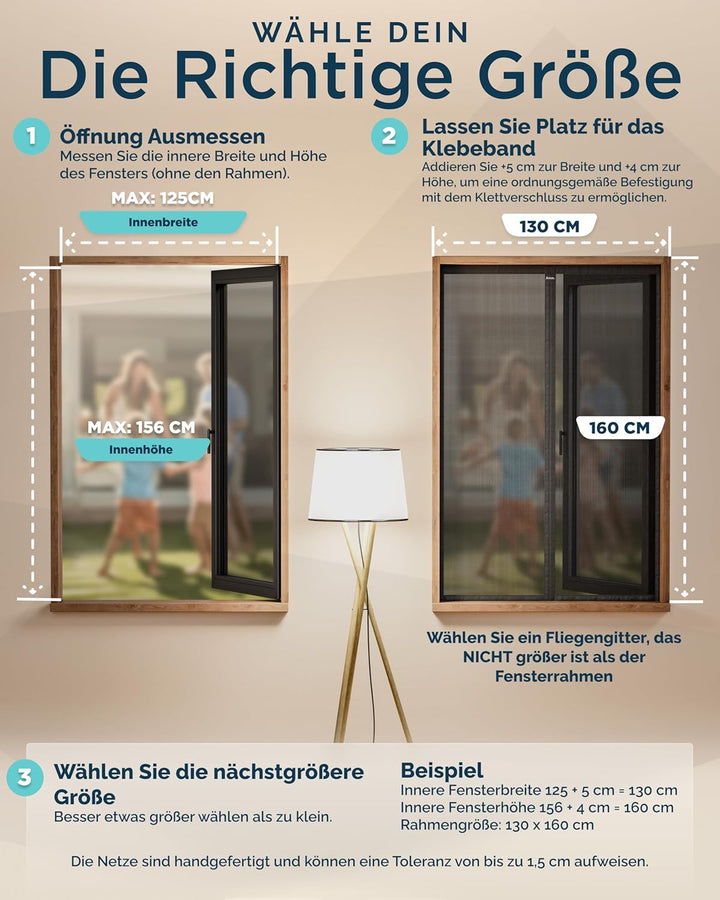 ARCOL Fliegengitter Fenster Magnet 130x160 cm aus Fiberglas – Schluss mit Mücken in 3 Min, Ultrafein