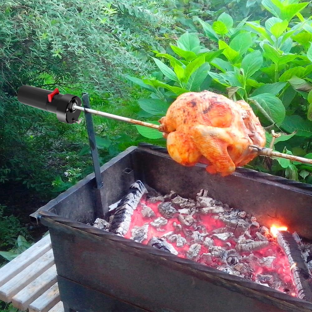Grillmotor aus Kunststoff, elektrischer Rotisserie-Set, Grillspiess, Grillspiess, Halterung, Zubehör
