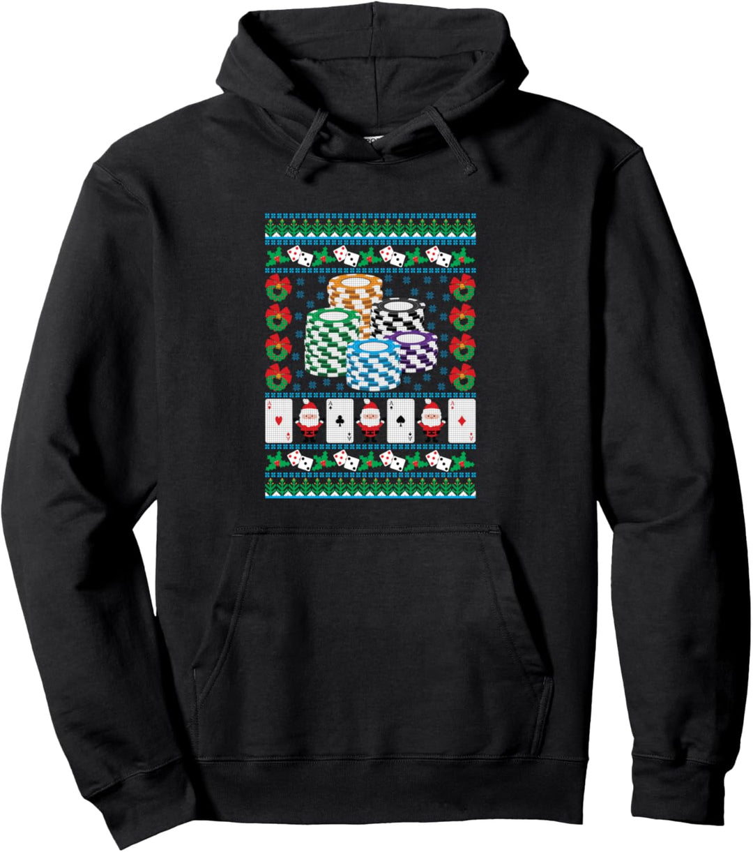 Poker Gifts Ugly Christmas Holiday Texas Hold Em Gambling Pullover Hoodie