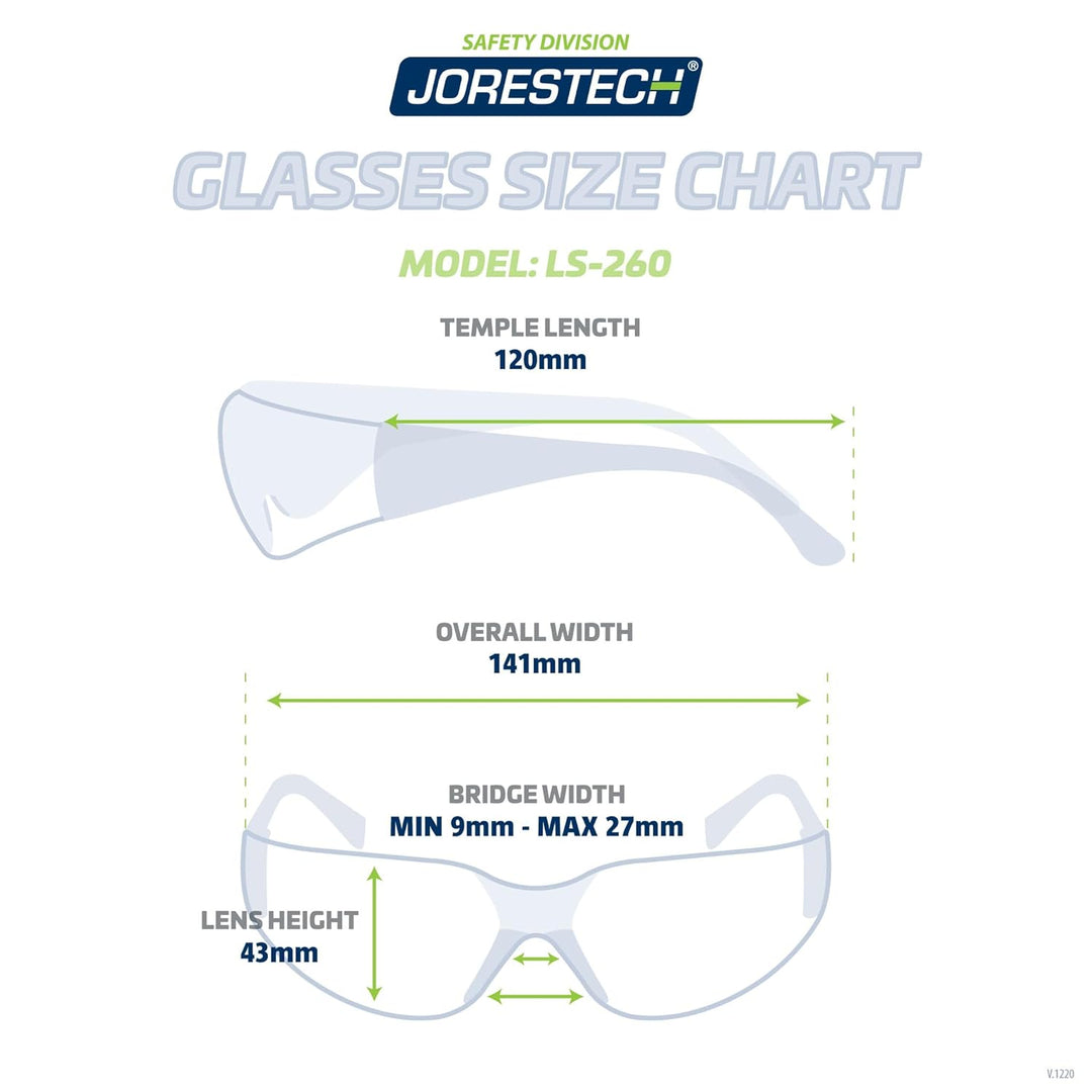 JORESTECH Eyewear Schutzbrille, Polycarbonat, stossfeste Gläser, 12 Stück (Smoke), smoke