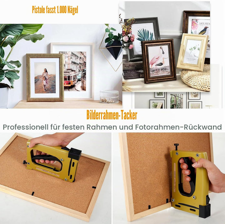 Point Driver Framing 20x12,5x3cm Handtacker mit Klammern Set Bilderrahmen Tacker mit 2000 Klammern P