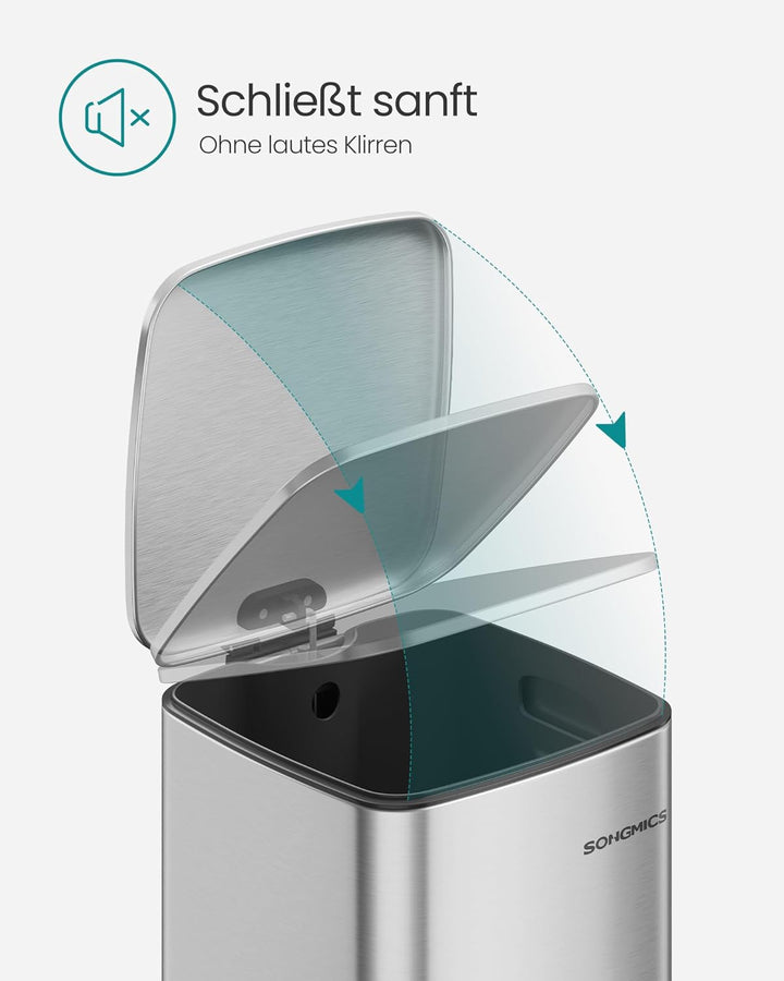 SONGMICS Mülleimer Küche, 30 Liter Abfalleimer, Tretmülleimer, Stahl, mit Inneneimer, Softclose, Off