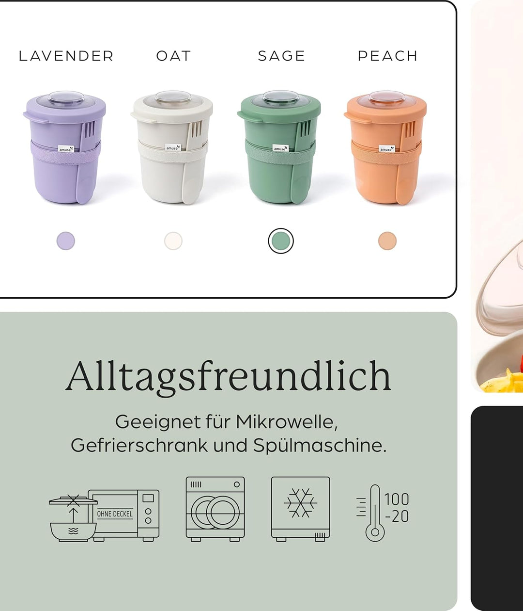 Amuse Müslibecher To Go (450ml + 150ml) | Crunch Cup | Auslaufsicherer Joghurtbecher To Go mit Löffe