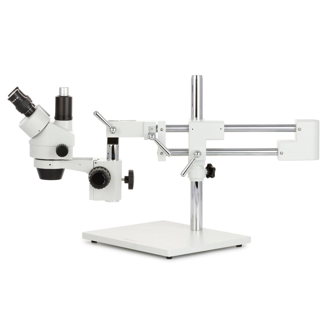 AmScope SM-4T Trinokulares Stereo-Zoom-Mikroskop mit Doppelarm-Ausleger, 7X-45X, Weiss