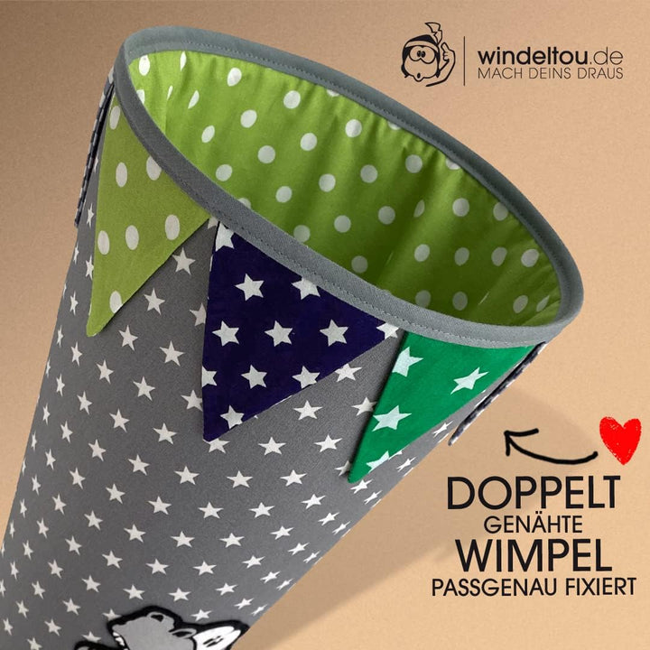 windeltou DINOSAURIER-Schultüte | 70 cm | klassische Schultüte | Stoff, Einschulung, Schulanfang, Zu