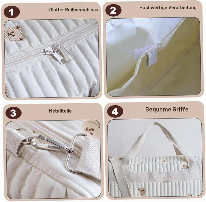 Gesteppte Wickeltasche, grosse Kapazität, Teddybär-Muster, niedliche Reisetasche, tragbar und leicht