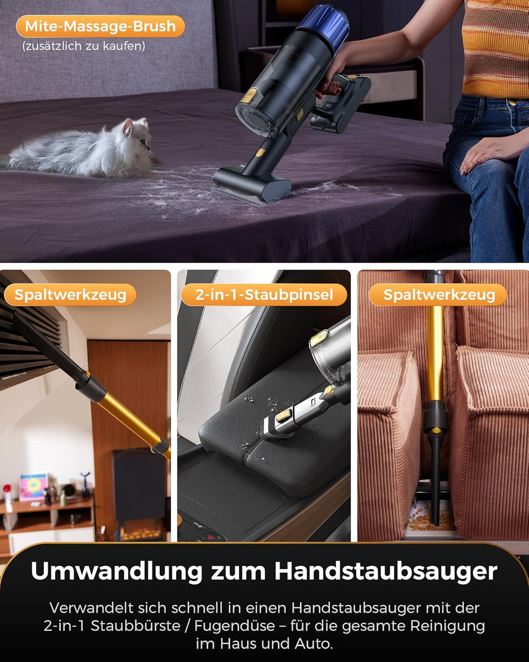Proscenic P15 Staubsauger Kabellos, 70 Mins 55KPa 600W Akku Staubsauger Selbststehend mit Touchscree