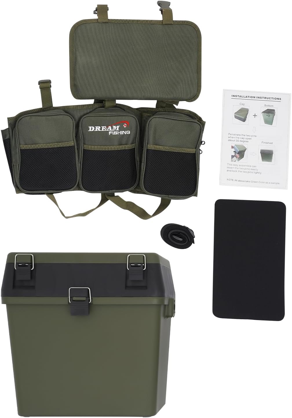 37.5x33.5x20.5cm Angelrucksack Angeltasche Angelbox Angelkoffer (Grün) | Wasserabweisend Aufbewahrun