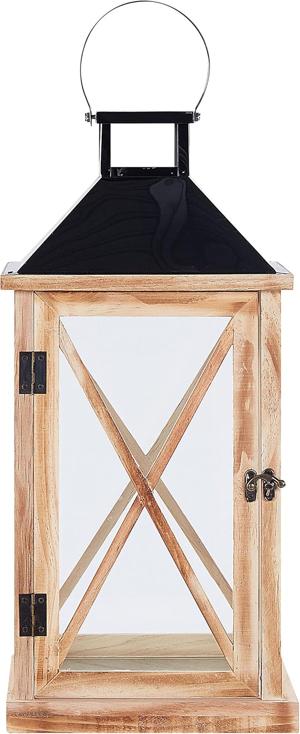 Holzlaterne Laterne Kiefernholz H: 61 cm Sicherheitsglas braun/schwarz Telaga