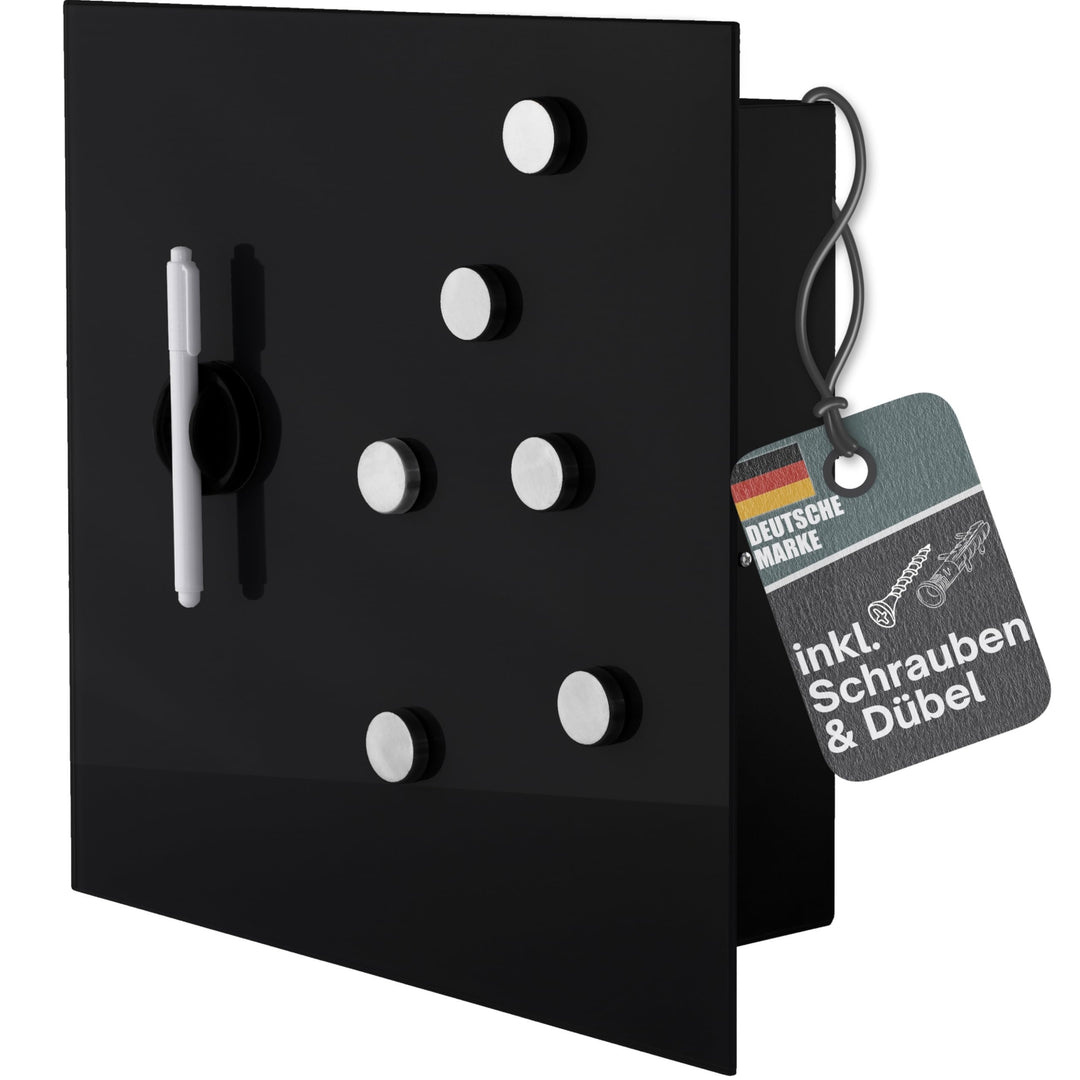 BALOU Schlüsselkasten modern mit Glas Magnettafel - Memoboard magnetisch mit 6 Magneten und Stift -