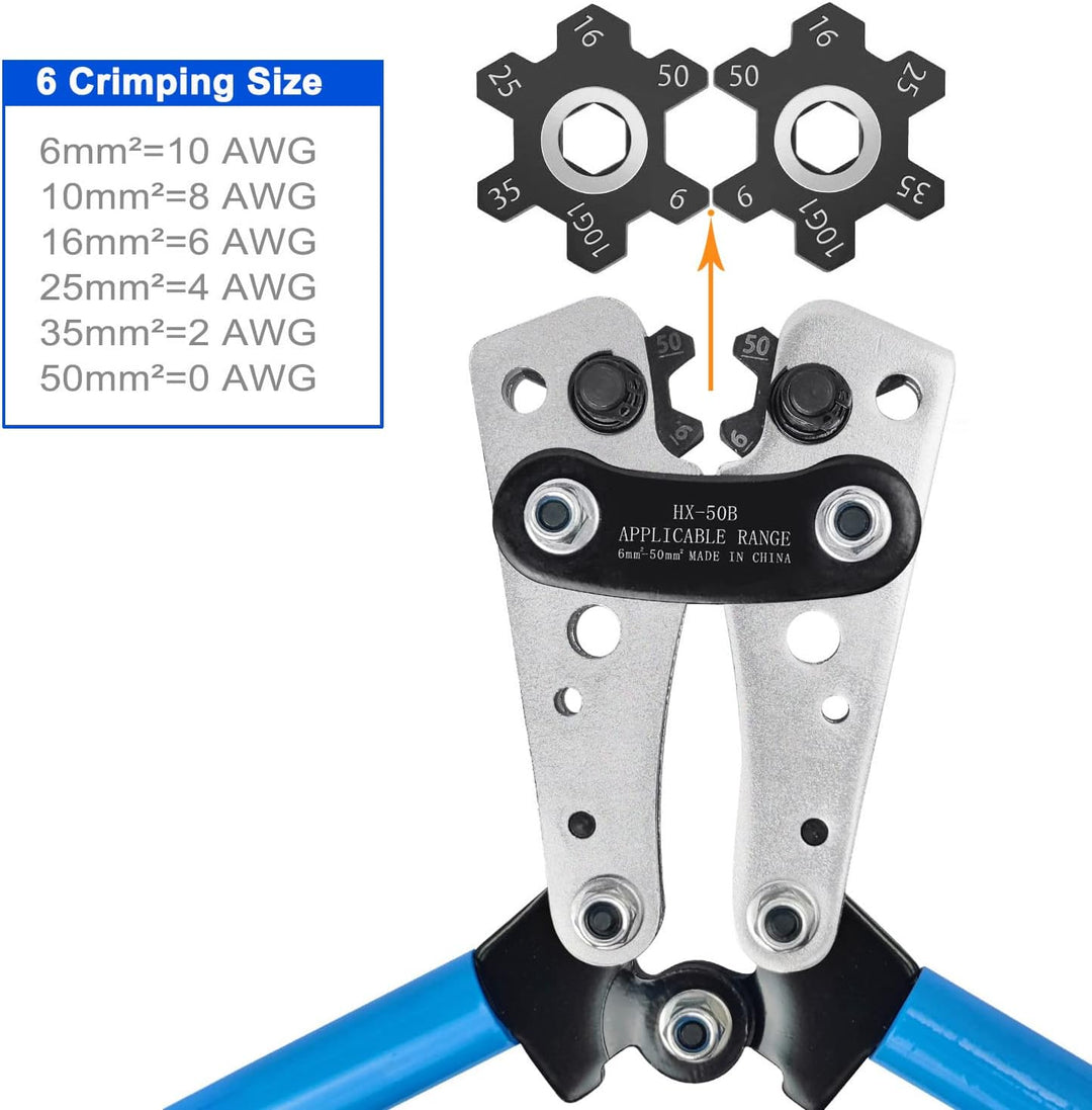 Brileine Batteriekabelschuh Crimpzange Gross 10–1/0 AWG mit 8 Grössen 60 Stück Kupferringklemmen – C