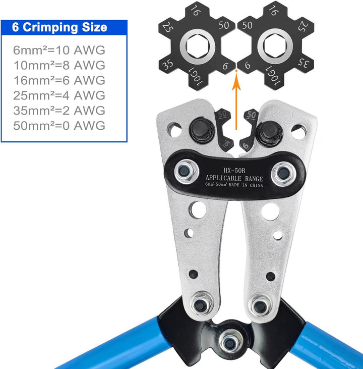 Brileine Batteriekabelschuh Crimpzange Gross 10–1/0 AWG mit 8 Grössen 60 Stück Kupferringklemmen – C