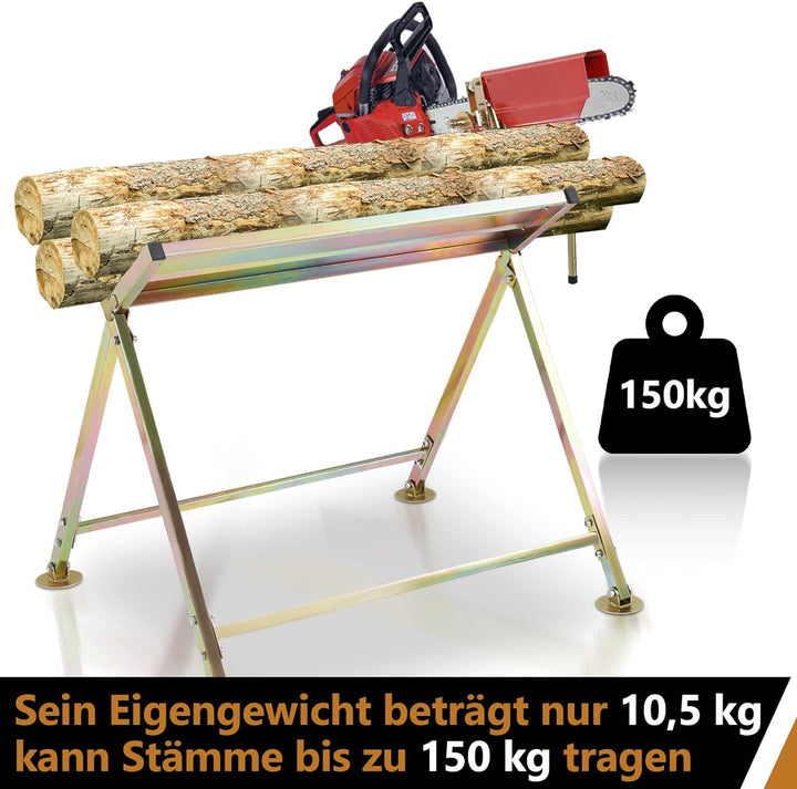 Daromigo Sägebock mit Kettensägen-Halterung, Kettenschutz, Messstab, 81x72x78,5 cm, Stabile Sägestän