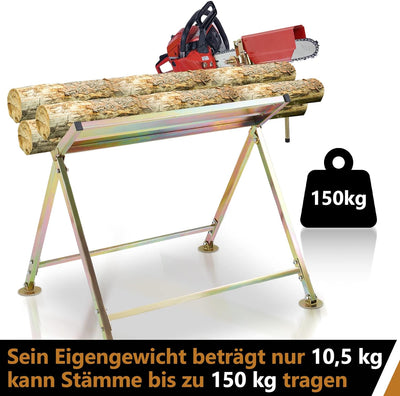 Vigevee Sägebock mit Kettensägen-Halterung, Kettenschutz, Messstab, Sägeständer klappbar bis 150 kg