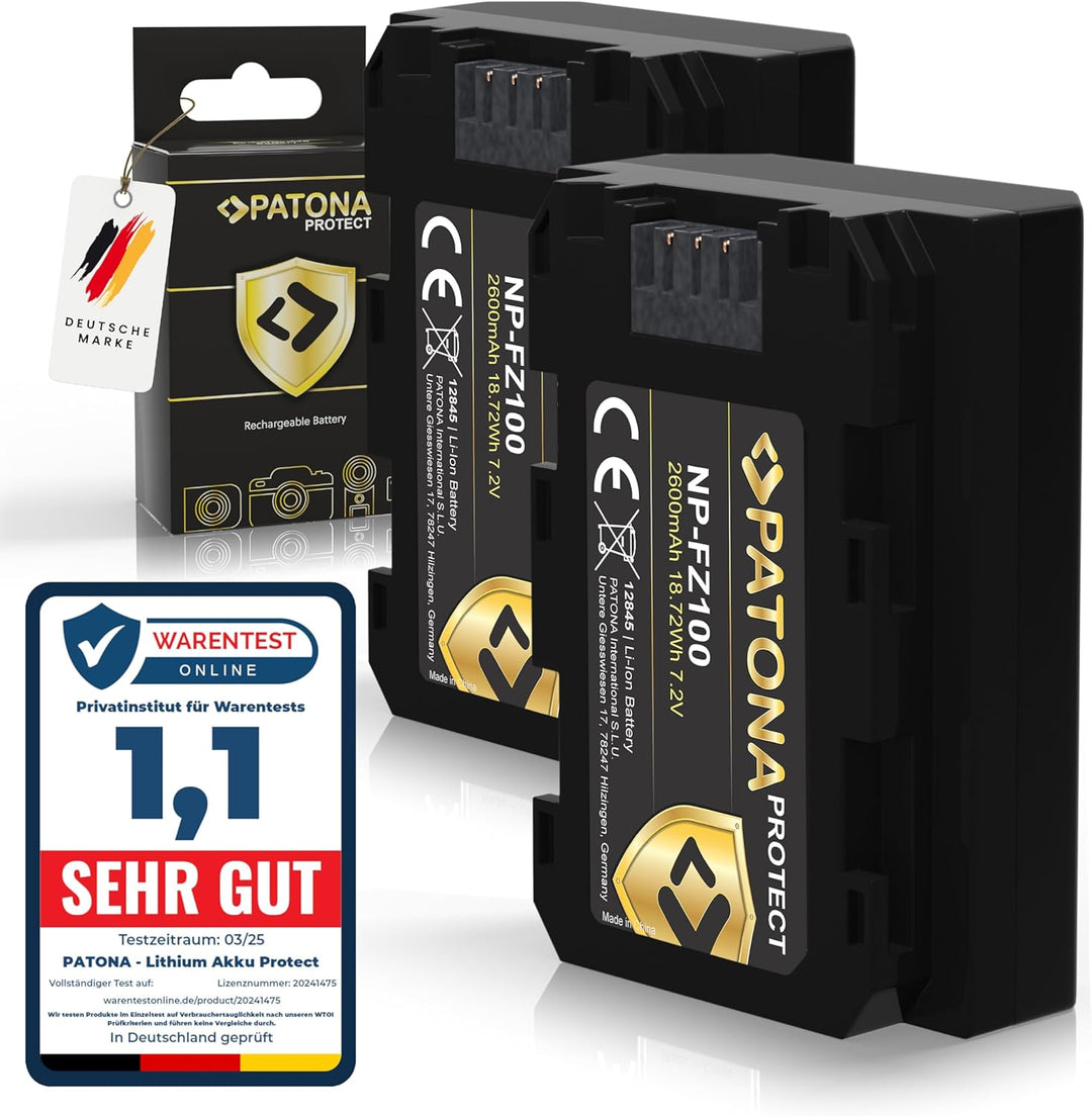 PATONA Protect NP-FZ100 Kamera-Akku 2X (2400 mAh) mit V1 Gehäuse 2x NP-FZ100 Protect, 2x NP-FZ100 Pr