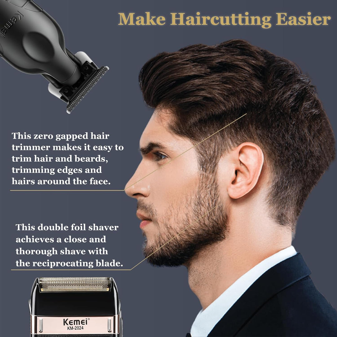 KEMEI 2 in 1 Haartrimmer & Folienrasierer Set fur Manner, Kabelloser T Blade Bart Trimmer und Rasier